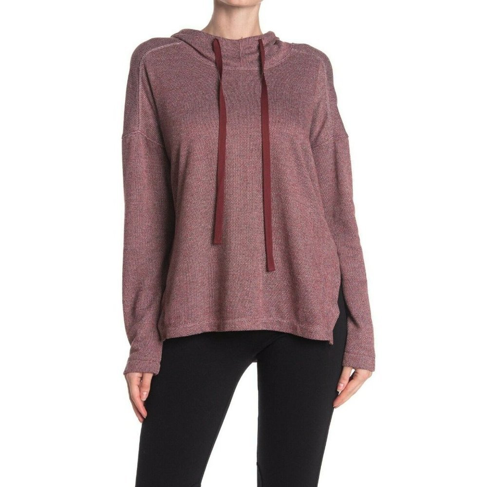 Max Studio NEW Burgundy Double Knit Tunic Hoodie Pullover Sweater Ret. $88